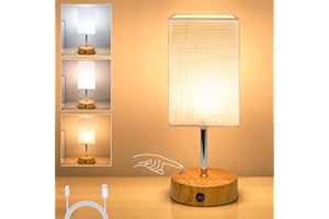 TRUMPETS Lampada da Comodino Touch Dimmerabile Ricaricabile 6000 mAh USB-C,Paralume in Tessuto di Lino, Abat Jour da Comodino per Camera da Letto Soggiorno (1 Pezzo)