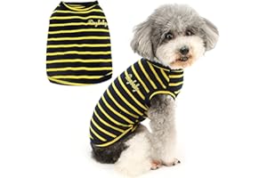 ZUNEA Maglietta Estiva per Cane Piccola Taglia Vestiti a Righe in Morbido Cotone Canotta di Base per Gatto Cucciolo Chihuahua Gilet Traspirante per Cani Felpe per Animali Domestici Giallo S