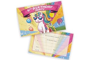 STUFF4 6th Birthday Party Invitations Kids - Fantasy Unicorn 20 Pack - Childrens Birthday Invitations for Boys/Girls A6 Bday Party Invites Invitation Cards with Folding Envelopes