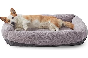 Pawk Hundebett Mittelgroße Hunde, Hundebett Waschbar mit Abnehmbarem Bezug, Hundekorb rutschfest Vierseitiges Nackenrolle Kissen Hundesofa, 63x53x18cm