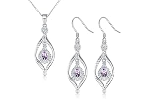 Bewenda Silver Jewellery Set for Women, 925 Sterling Silver Women's Jewellery Sets with White/Blue/Pink/Purple Zirconia, Fashion 2PCS Twist Pendant Necklace & Hook Earrings Set for Party Wedding