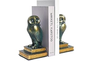 Kakizzy Decorative Book Ends for Heavy Books, Owl Bookends Bronze Bird Bookends for Kids Rooms Resin Unique Book Holders with Anti-Slip Base Luxurious Bookends for Office Home Decor(Owl-Bronze)