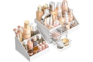 MINYUN Makeup Organiser, Large Capacity Organisers, Make Up Organisers and Storage with Drawers, Makeup Organiser for Vanity for Makeup Brush, Nail Polish and Beauty Supplies White/Clear