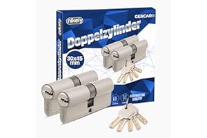 GERCAR Lot de 2 cylindres de serrure profilés Pro 30/45 massif à fermeture identique, Double cylindre, Laiton mat, Avec 10 clés, Clé réversible, Longueur : 75 mm, A : 30 B : 45-2 x