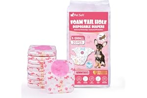 Pet Soft - Pañales desechables para perras, 20 unidades, pañales para perros hembras extra pequeños, súper absorbentes, pañales desechables para perritas en temporada/calor/incontinencia con orificio