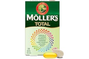 MÖLLER'S Moller’s ® | Total | Integratore Alimentare dietetico Giornaliero Completo | Omega-3 nordico con EPA ed DHA | Ampio spettro di vitamine ed minerali | Ginseng, Biancospino e Rodiola | 56 Capsule