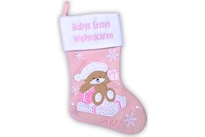 Heart's Sign Babys erste Weihnachten Strumpf 2024 | Mein erstes Weihnachten Baby Junge und Baby Mädchen | Neugeborene Strümpfe Weihnachtsschmuck, Rosa
