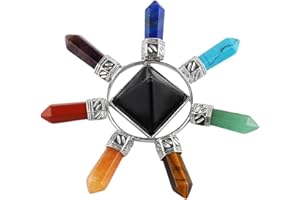mookaitedecor Reiki Feng Shui Pyramide avec 7 Pierre Points,énergie Cristaux pour Chakra Guérison Cristal Décor
