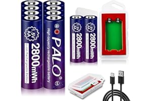 Mspalocell Akumulatorki AA Akumulatorki z ładowarką Litowe, 1, 5V 2800mWh Akumulatorki AA ze wskaźnikiem naładowania, szybkie ładowanie, 1300+ cykli, 10 sztuk akumulatorów