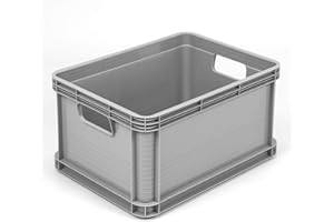 OKT 6 x 20 Litres Robusto Industrial Plastic Stacking Euro Storage Containers Boxes Crates GREY