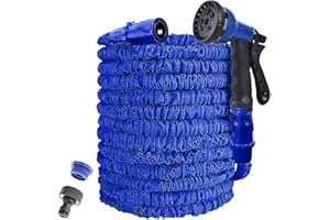 AWXYZ Expandable Garden Hose,25ft Stretch Hose Pipe,7.5m Garden for Hosepipes,Magic Lightweight Watering Hose with 8-Pattern Water Spray (25ft, Blue)