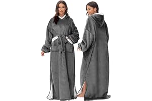 ‎FEELJAM FEELJAM Hoodiedecken Kuscheldecke ärmel Decke mit Kapuze Grau Warme Decken für den Winter, zum Erwachsene Unisex (Dunkelgrau, 80 x 180cm)