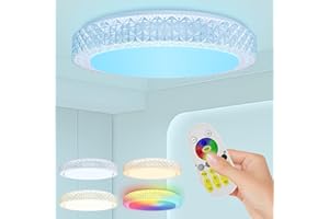 ‎ACXIN ACXIN RGB LED Deckenlampe Dimmbar mit Fernbedienung, 48W Rund Deckenleuchte mit Kristall- und Sterndesign für Schlafzimmer, Wohnzimmer Kinderzimmer, Korridor, 2700K-6500K Einstellbar, Ø40CM