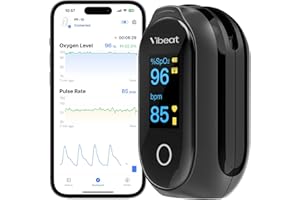 Vibeat Sleep Bluetooth Pulse Oximeter with Continuous Mode, Rechargeable Fingertip Oxygen Monitor with 8 * 10 Hours of Data Recording and Auto Data Sync, Professional APP