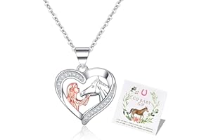 MOROTOLE Silver Girl and Horse Necklace for Girls, 925 Sterling Silver Girls Horse Necklace Hypoallergenic With Exquisite Card Sparkling Cubic Zirconia Horse Pendant Necklace Jewelry Birthday Gifts