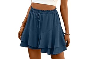 ABYOVRT Pantaloncini Donna Estivi Gamba Larga Coulisse Casual Shorts Pantaloni Corti Sportivi con Orlo a Volant,S-XL