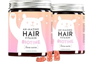 Bears with Benefits Pack de 2 - Gummies à la biotine hautement dosés - Vitamines pour les cheveux pour la pousse et le soin capillaire - 5000μg Biotine & Zinc – 120 gummies - Vegan - Sans sucre