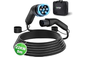 ElecFylo Typ 2 Ladekabel für Elektroauto & Hybrid,22KW 5Meter 32A 3 Phasig Ladekabel Elektroauto mit Tragetasche,Typ 2 auf Typ 2,Mennekes Mode 3 EV Ladekabel Kompatibel mit Model S/3/X/Y,IONIQ 5,ID3/4