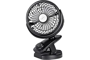 IREENUO Mini wentylator z klipsem 4400 mAh, zasilany bateryjnie, USB, przenośny wentylator osobisty, mały, cichy wentylator do biura, domu, podróży, kempingu, wózka dziecięcego (czarny)