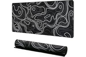 YUNZII – Grand tapis de souris Keynovo antidérapant pour ordinateur portable, tapis de bureau imperméable pour jeux, bureau et maison, 4 mm (90 x 40 cm, topographie noire)