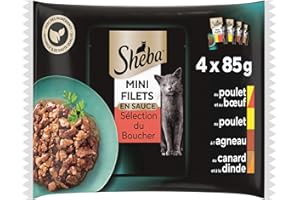 SHEBA® Mini Filets en sauce Sélection du Boucher sachets fraîcheur pour chat adulte 4 variétés 4x85g