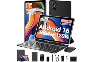 LEVIRTU Tablet 11 Pollici Android 16 con Octa Core,36GB RAM + 512GB ROM (2TB TF), 5G WiFi, Gemini AI, Widevine L1, 8000mAh,13MP+8MP, GPS, Face ID, BT 5.0, Tablet con Tastiera+Mouse-Negro