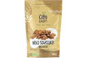 CIBO CRUDO CRUDO BIOLOGICO VEGAN Noci Sgusciate 200 g. Noci Biologiche Italiane Senza Guscio Alta Qualità. Noci Secche Ricche di Sali Minerali e Vitamine.