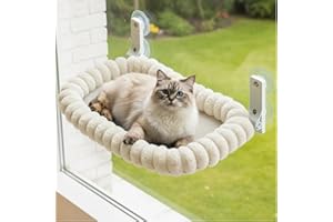 CareCooo Hamac de fenêtre pour chat, lit de fenêtre en peluche pour chat avec 4 ventouses puissantes, perchoir pliable pour chats d'intérieur, cadre en acier robuste supporte 18kg, lavable, M(52x30cm