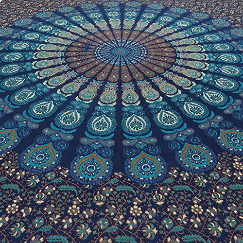 Handicrunch QUEEN BLUE HIPPIE TAPESTRY INDIAN BEDSPREAD MANDALA WALL HANGING Boho Chic Decor - 6