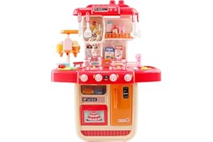 deAO Set de Cuisine ‘Mon Petit Chef’ avec 34 Accessoires, Plaque de Cuisson à Induction, Eau, Lumière et Son (Rose)