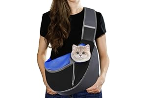 Pawaboo Bolso para Perro, Bolsa de Malla Transpirable para Cachorro de Gato, con Correa Ajustable y Bolsillo, Crossbody Bolso para Perros para Viajes al Aire Libre, S, Índigo