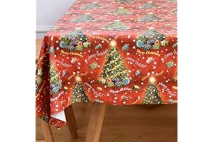 Yofori Christmas Table Cloth Wipe Clean PVC Xmas Tablecloth Rectangle Red Plastic Table Cover Waterproof Wipeable Vinyl Oilcloth for Spring festival New Year Dining Party (Christmas Trees, 137x180cm)