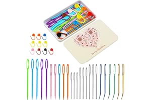 MASPHY 36 Stück Nähen Nadeln Set, Große Augen Nadeln, Kunststoff große Augen Nadeln, Garnnadeln, Große Augen gebogene Tapisserie Nadeln, farbige Kunststoff gewebte Nadelmarkierungen, verwendet für Häk