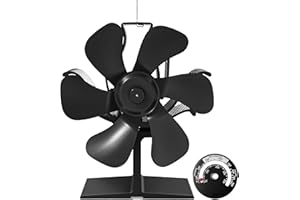 GENERIC TITECK 6-Blade Log Burner Fan with Thermometer, Heat Powered for Wood Burning Stove, Compact & Silent with Overheat Protection