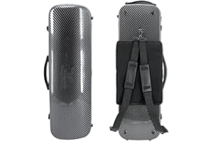 WUQIMUSC Custodia per violino 4/4 full size in fibra di carbonio oblunga rigida rettangolare custodia per violino morbida imbottitura con spallacci e borsa per spartiti musicali (nero), CASE-1-0