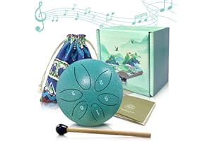 LURNODY Steel Tongue Drum, 3 Zoll 6 Töne Zungentrommel Schlagzeug Anfänger, Handpan Instrument Stahlzungentrommel mit Tragetasche, Mini Pan Drum für Yoga für Meditationsyoga (Grün)