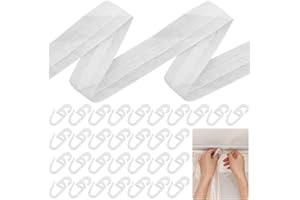 Fizdoqg Gardinenband Kräuselband 30 m x 2,5 cm Gardinenband Universalband Gardinenband zum Aufnähen Faltenband Falten for Abnehmbarer Vorhang-weiß, mit 60 Gardinenhaken