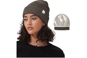 Hat Hut Satin Lined Beanie for Women Men Winter Hats Silk Lining Slouchy Ski Hat Warm Unisex Cuffed