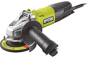 RYOBI - Amoladora Angular con Cable 800W 125mm - 12 000 rpm - Entregada con 1 Disco de Desbarbar el Metal Ø 125 mm y 1 Mango Lateral 2 Posiciones - Protección Anti-Arranque - RAG800-125G