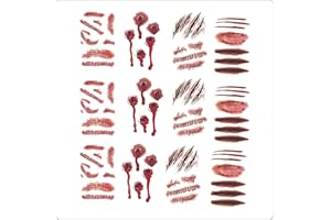 JAOUCUE Halloween Tattoos Narben,12 Blatt Halloween Tattoo Gesicht,Temporäre Tattoos Wunden Tattoo Realistisch,Horror Gesichtstattoo Blut for Erwachsene Schminke Accessoires