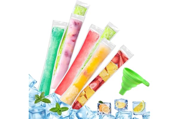 150 st. vattenisspåsar med 1 tratt, isglasspåsar, vattenisstrå isglasspåsar, återanvändbara vattenispåsar för hemlagad glass yoghurtbars frukt smoothies och juice, 22 x 5 cm