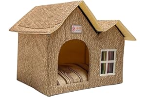 Sport Tent Faltbares Hundebett Hundehaus Hundehöhle Hundekissen Waschbares Haustierbett Hundehütte mit herausnehmbarer Matte Kissen, Doppeldach Zwinger für Hunde, Katzen Katzenhöhle Katzenhaus Gold