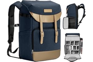 K&F CONCEPT Sac à dos pour appareil photo Rolltop 20 L Sac à dos photo en tissu robuste et imperméable pour appareil photo reflex et ordinateur portable de 15,6