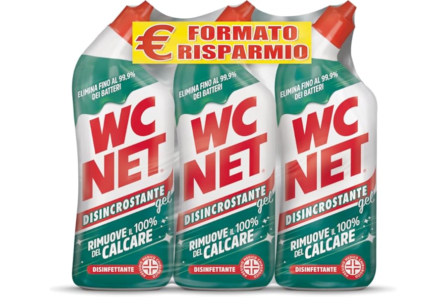 Wc Net - Descaler Disinfectant Gel for Sanitary and Surfaces, Liquid Toilet Cleaner, 700 ml x 3 Packs