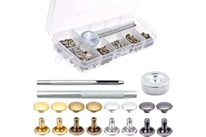 BLMHTWO Set di 120 rivetti per pelle, rivetti a doppio tappo con 3 strumenti di fissaggio, accessori per la riparazione di oggetti artigianali in pelle, 6 mm, (argento, oro, nero, bronzo)