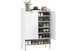 HOMCOM Scarpiera Ingresso con 2 Ante, Mobile Scarpiera con Ripiani Estraibili, Mensola Aperta e Gambe in Acciaio, Armadio Multiuso per 24 Paia di Scarpe, per Ingresso e Corridoio, 75x37x110 cm, Bianco