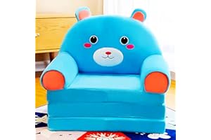 ALSWIG Three Layers of Folding Kids Sofa/Children Sofa/Lazy Sofa/Armchair Flip Open Plush Foldable Mini Sofa Softtoy Cute Cartoon Design Baby Seat Couch (Not Cover!with Liner Filler) (Little Blue Bear)