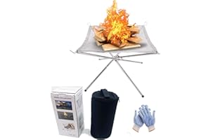TIFEE Portable Fire Pit for Camping, Outdoor Folding Firepit Fireplace with Heat Resistant Gloves & Carrying Bag,16.5in Foldable Stainless Steel Mesh Fire Pit Fireplace BBQ Fire Bowl for Outdoor Patio
