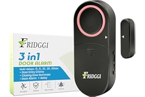 FRIDGGI 3in1 - Door Alarm with Delay, 0/5/10/30/60 Seconds, 2/5 Minutes, Close Door Reminder, 80 to 120 dB, Time Delay Door Chime when left open, for Shop, Home, Office (Black)