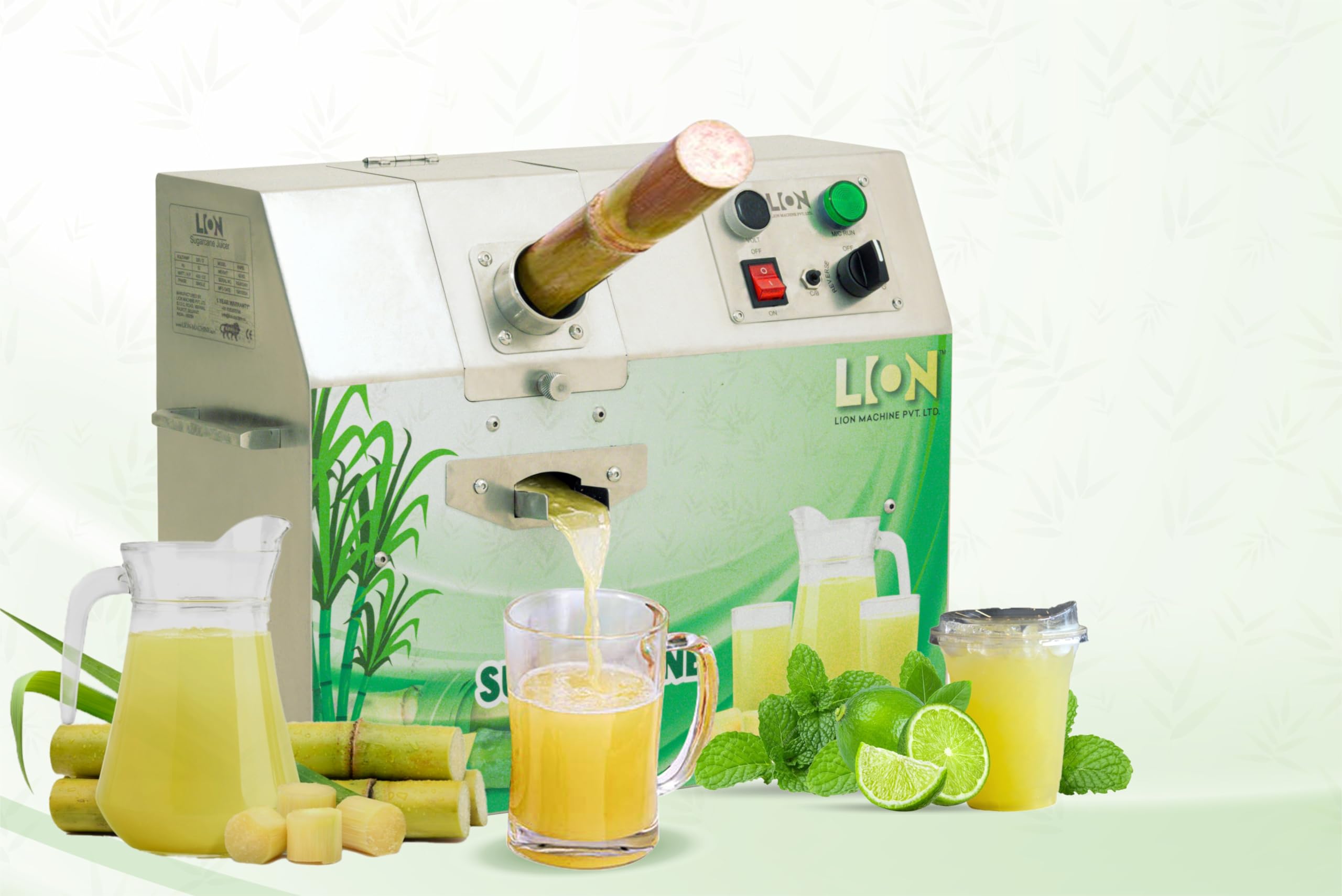 LION Sugarcane Juicer Machine - 3 Roller Mechanism Single Phase | 0.5 HP Motor | 400W